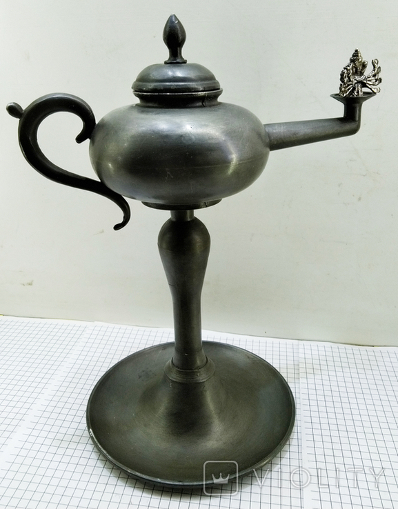 Старинная Масляная лампа Германия, олово, с фигуркой Ганеша, фото №3
