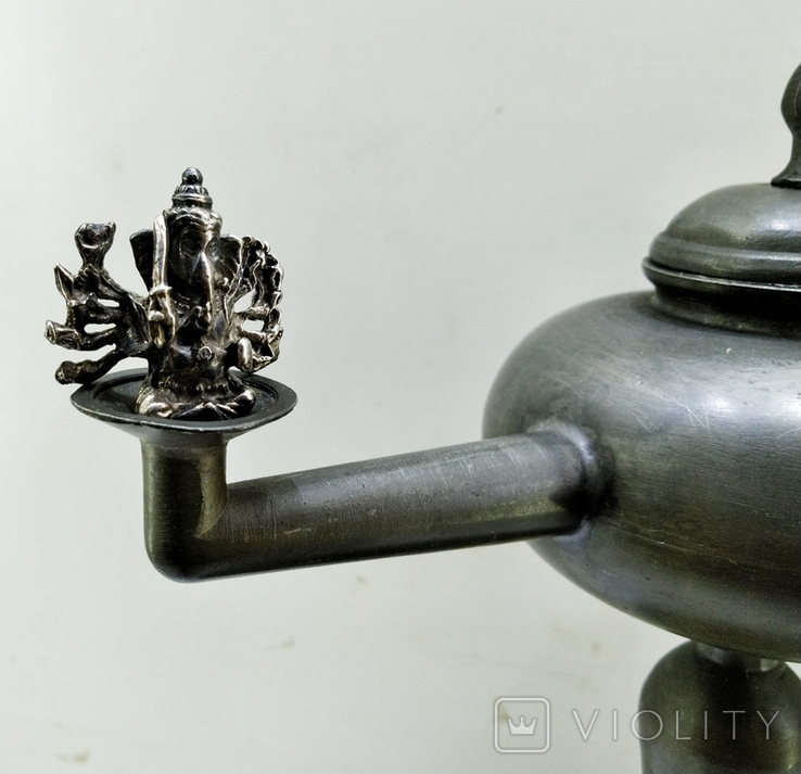 Старинная Масляная лампа Германия, олово, с фигуркой Ганеша, фото №4