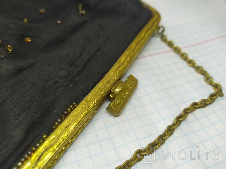 Вечерняя винтажная сумочка с латунной застежкой и цепочкой, фото №4