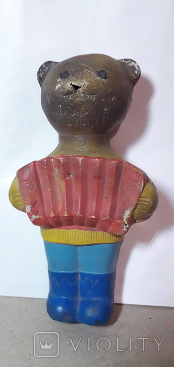 Резиновая игрушка Медведь с гармошкой СССР железная пищалка,старая резина, фото №2