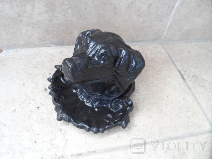 Пепельница черная голова собаки металл СССР, фото №6