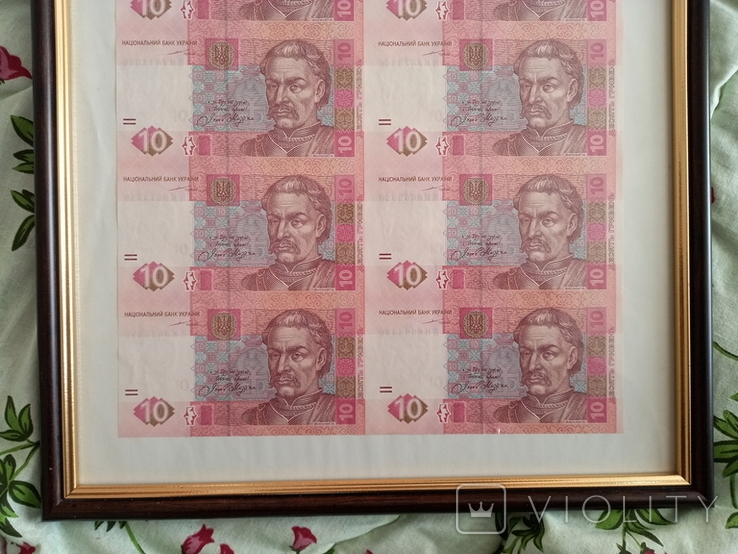 Нерозрізаний лист банкнот 10 гривен 2004 в рамці під склом, фото №6