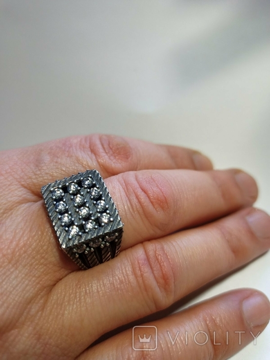 Мужской серебряный перстень с циркониями, фото №3
