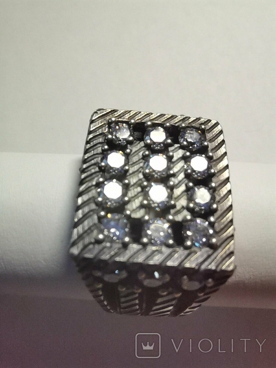 Мужской серебряный перстень с циркониями, фото №8