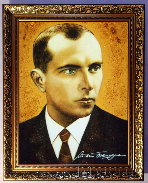 Portrait of Bandera on yellow. Reproduction