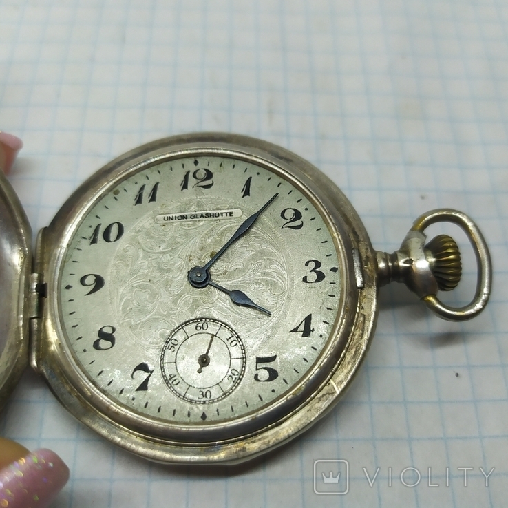 Серебряные карманные часы Union Glashutte. На ходу, фото №5
