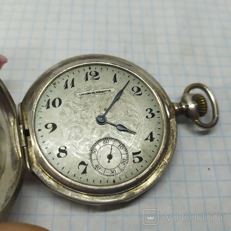 Серебряные карманные часы Union Glashutte. На ходу, фото №6