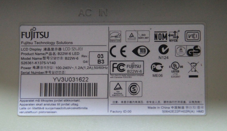Fujitsu 22 дюйма, Led, колонки (2x1Вт), USB, DVI, 5 мс, матовый, фото №9