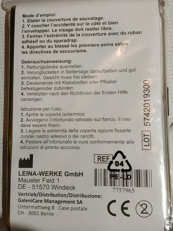 Изотермическое спасательное одеяло Германия Lena - Werke, рятівне покривало., фото №3