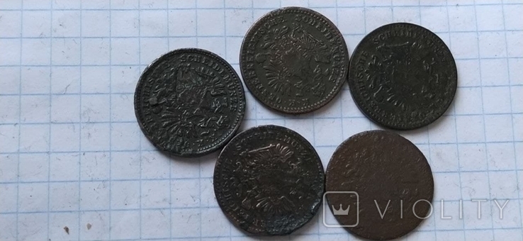 Монети австро венгрії 1 крейцер 5 шт, фото №2