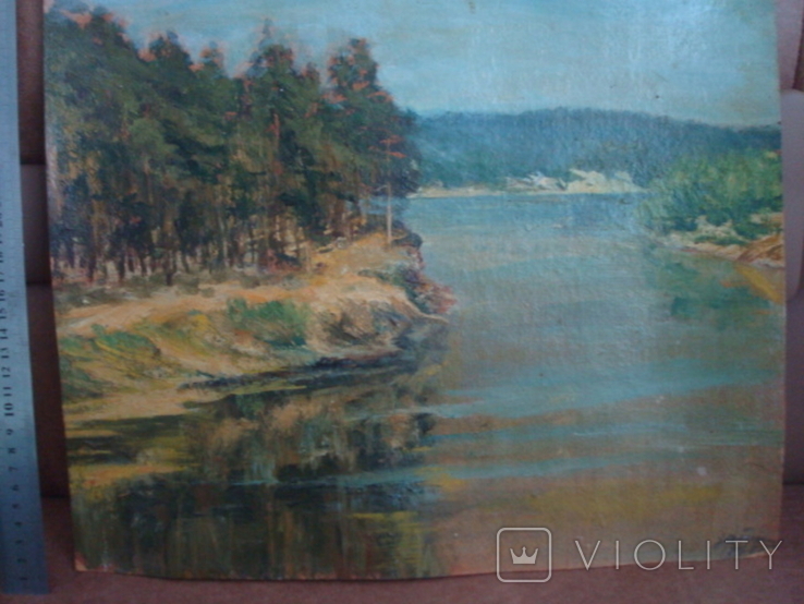 Картина масло пейзаж картон подпись художника 1975г., фото №3