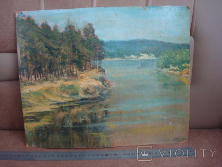 Картина масло пейзаж картон подпись художника 1975г., фото №12