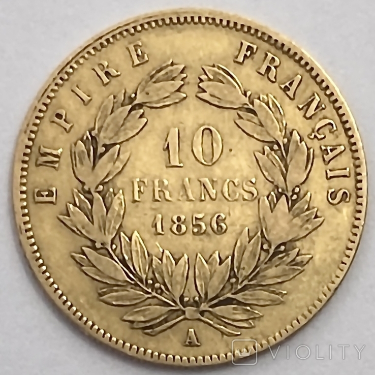 10 франков. 1856. Наполеон III. Франция (золото 900, вес 3,19 г), фото №5