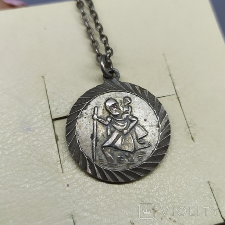 Medallion on a chain. Diameter 20mm. Silver, photo number 3