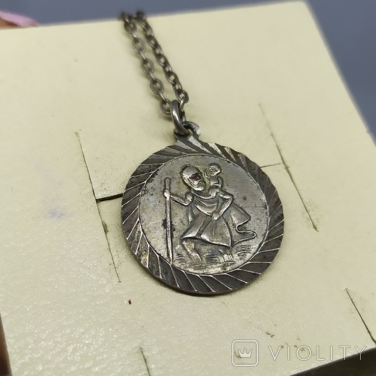 Medallion on a chain. Diameter 20mm. Silver, photo number 5