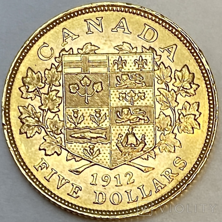 5 долларов. 1912. Георг V. Канада (золото 900, вес 8,37 г), фото №4