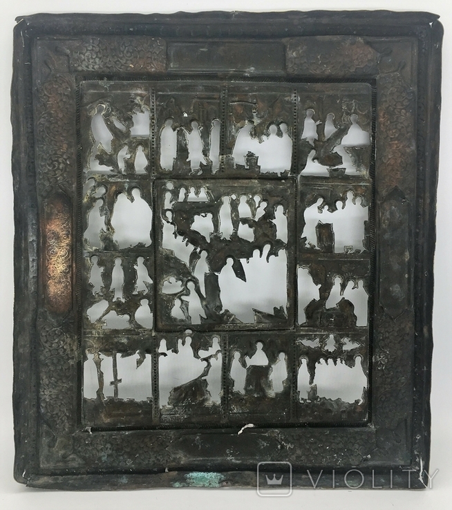 Посеребрёный оклад на икону "Двунадесятые Праздники", Середина 19 века, фото №4