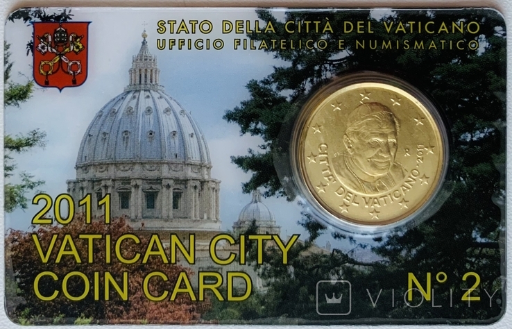 50 євро центів Ватикан 2011 в карточці/50 euro cent Vatican 2011 in coincard, фото №2