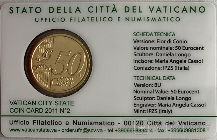 50 євро центів Ватикан 2011 в карточці/50 euro cent Vatican 2011 in coincard, фото №9