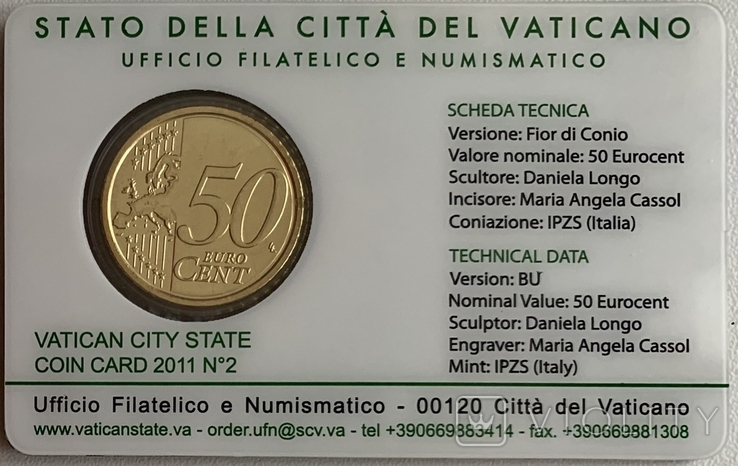 50 євро центів Ватикан 2011 в карточці/50 euro cent Vatican 2011 in coincard, фото №11