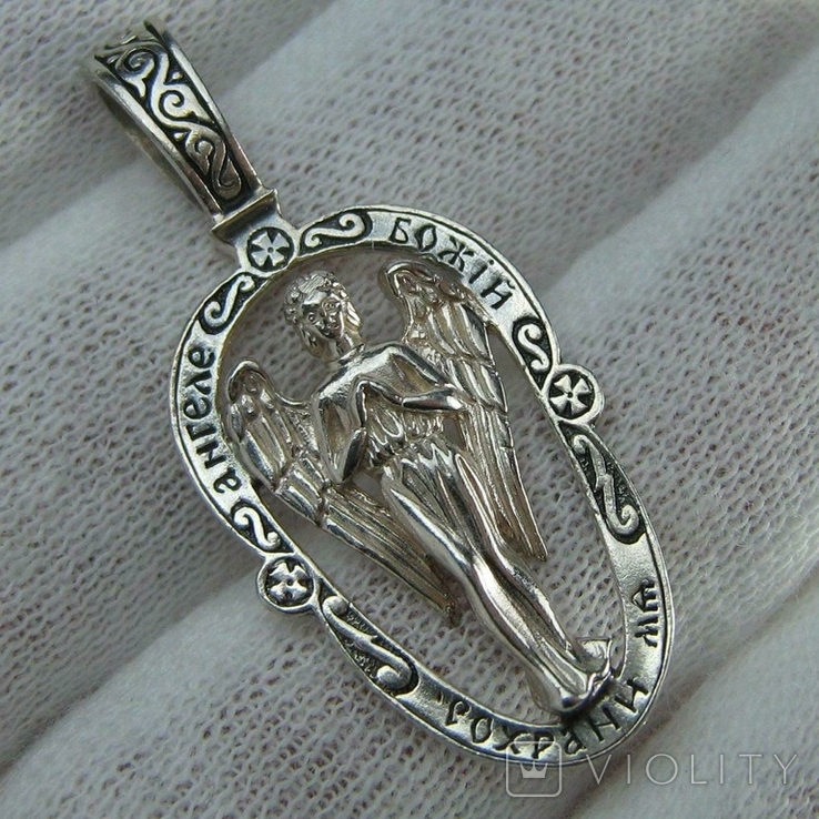 Серебряный Кулон Подвеска Святой Ангел Хранитель Крылья Серебро 925 проба 529, фото №2