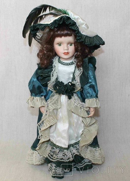 Винтажная фарфоровая кукла на подставке 41 см, numer zdjęcia 2