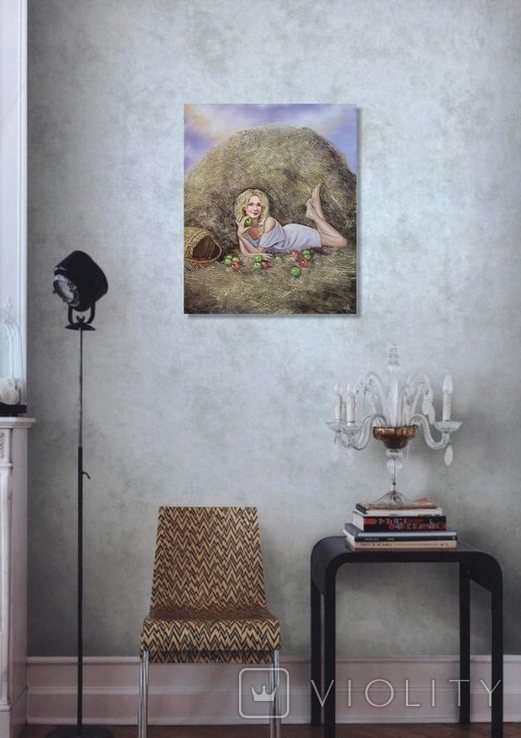 Картина, Дівчина з яблуком, 50х60 см. Живопис на полотні, фото №5