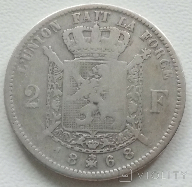 Бельгия 2 франка 1868 года, фото №3