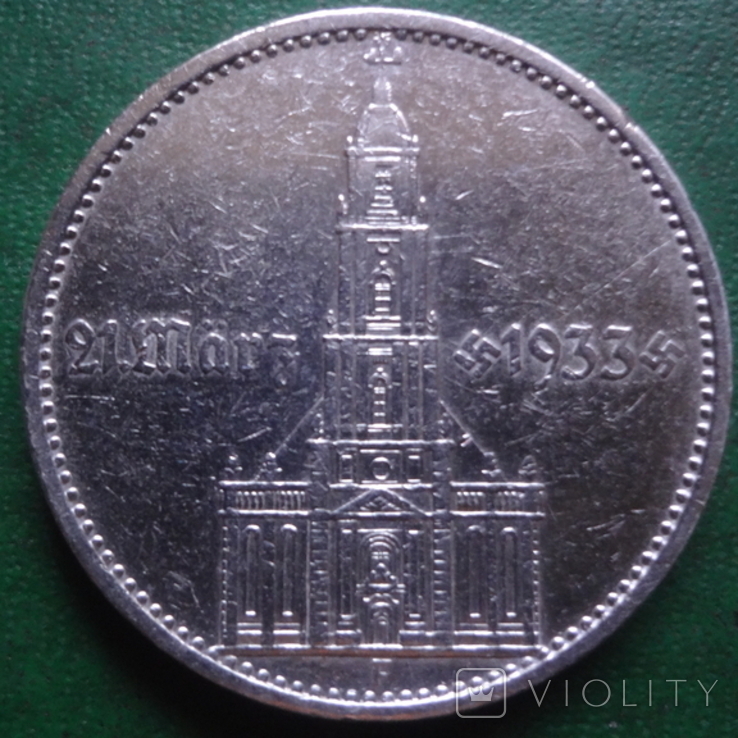 5 марок 1934 Германия F Дата серебро (2.1.27)~, фото №2