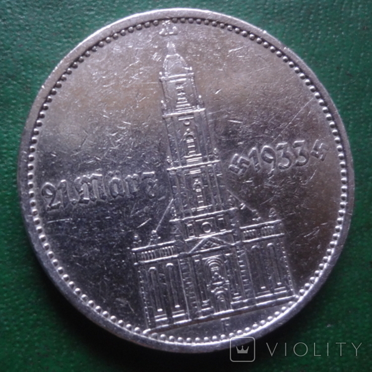 5 марок 1934 Германия F Дата серебро (2.1.27)~, фото №3