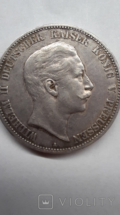 5 марок 1907год Вельгельм 2 , Пруссия, фото №2