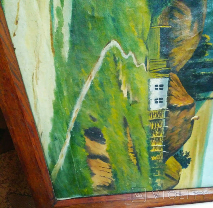 Домик в лесу (82см x 60cм) - антиквариат, фото №7