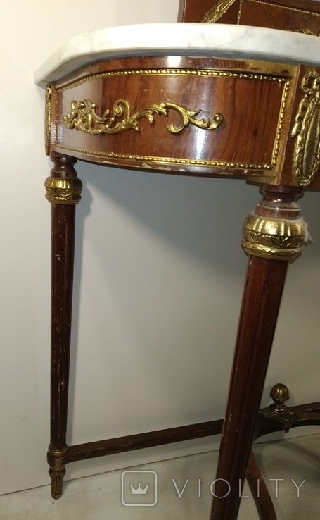 Вінтажний комплект столик і зеркало з мармуром і елементами бронзи арт. 0934, фото №6