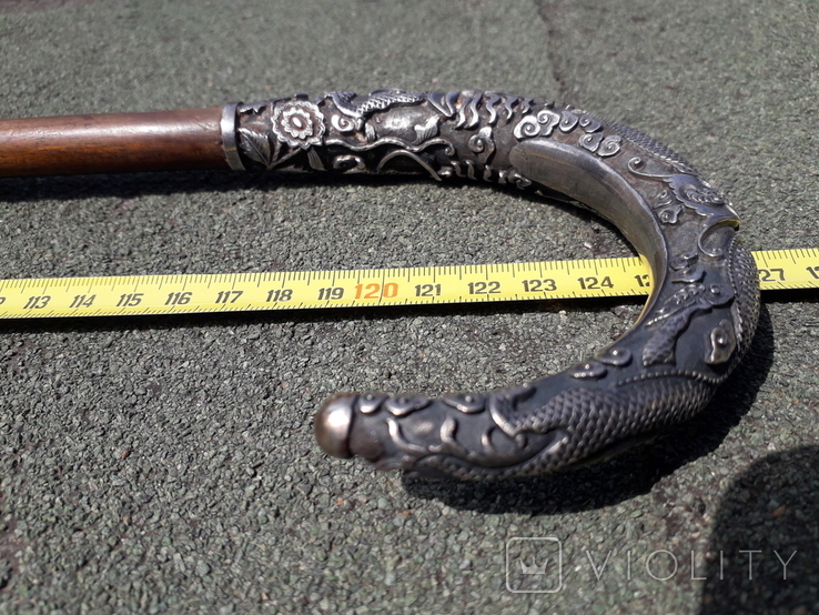 Chinese or Indochinese cane, silver hilt, mustachioed dragon and other Chinese theme, photo number 4