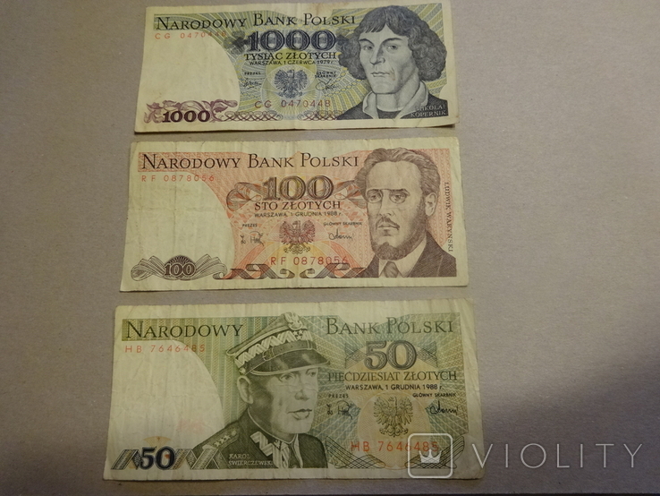 Набір банкнот Польщі: 1000 zl; 100 zl; 50 zl. 15 штук., фото №3