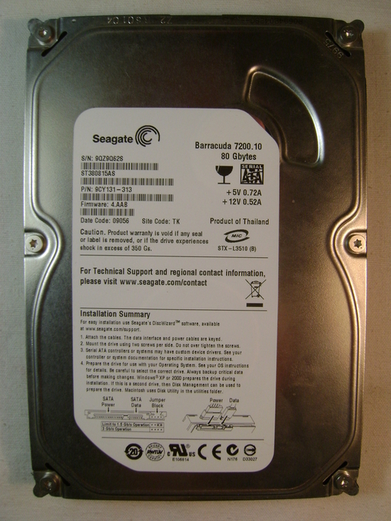 Жосткий диск SATA 80GB