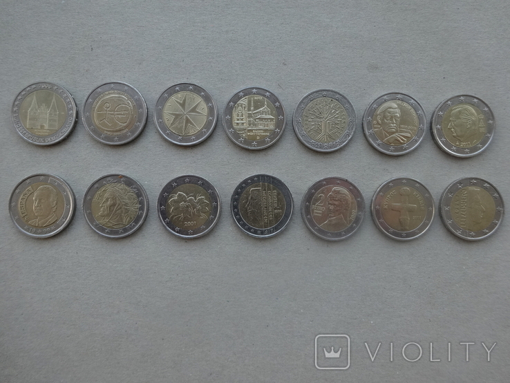 Монети номіналом 2 ЕВРО 11 країн Европи (14 штук,всі різні)., фото №2