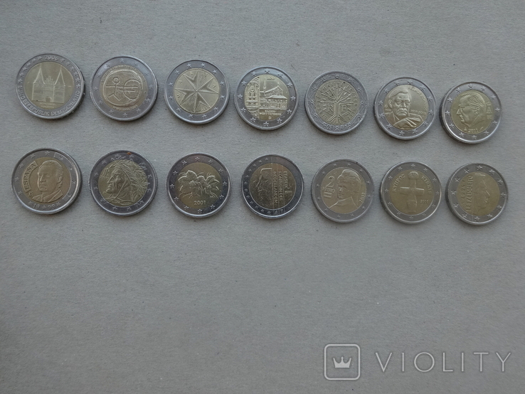 Монети номіналом 2 ЕВРО 11 країн Европи (14 штук,всі різні)., фото №4