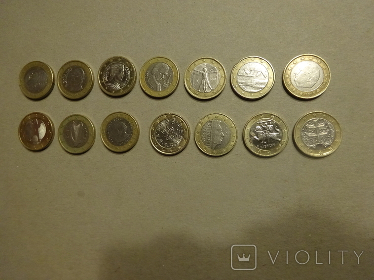 Монети номіналом 1 ЕВРО 14 країн Европи (14 штук,всі різні)., фото №5