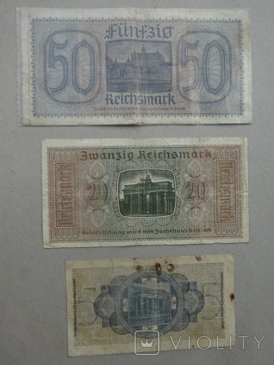 Бони Третій рейх для окупованих територій: 5Reichsmark; 20Reichsmark; 50Reichsmark., фото №3