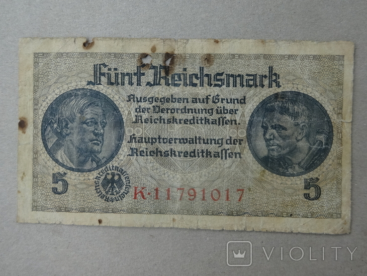 Бони Третій рейх для окупованих територій: 5Reichsmark; 20Reichsmark; 50Reichsmark., фото №4