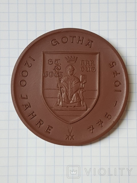 Настольная медаль Мейсен 1200 лет Гота, фото №2