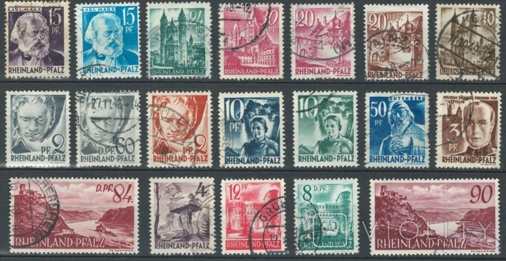 Р2 Германия, Рейнланд-Пфальц, франц. оккупация 1940-е гг (19 марок без повторов)
