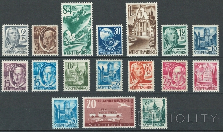Р5 Германия, Вюртемберг, франц. оккупация 1940-е гг* (17 марок МН без повторов)