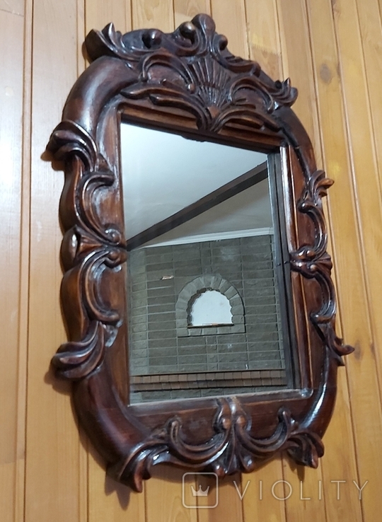 Зеркало настенное в деревянной оправе ручной работы 80-х гг., фото №2
