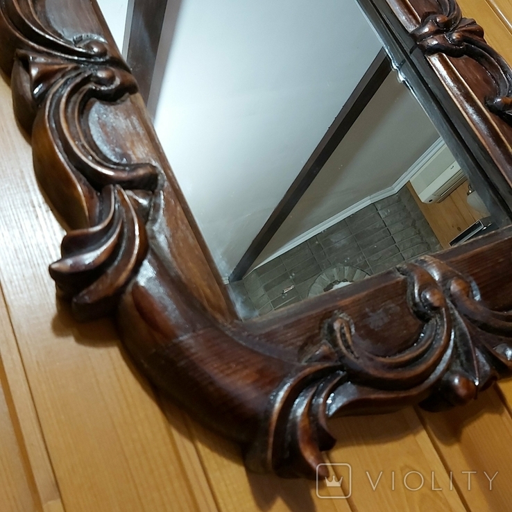 Зеркало настенное в деревянной оправе ручной работы 80-х гг., фото №3