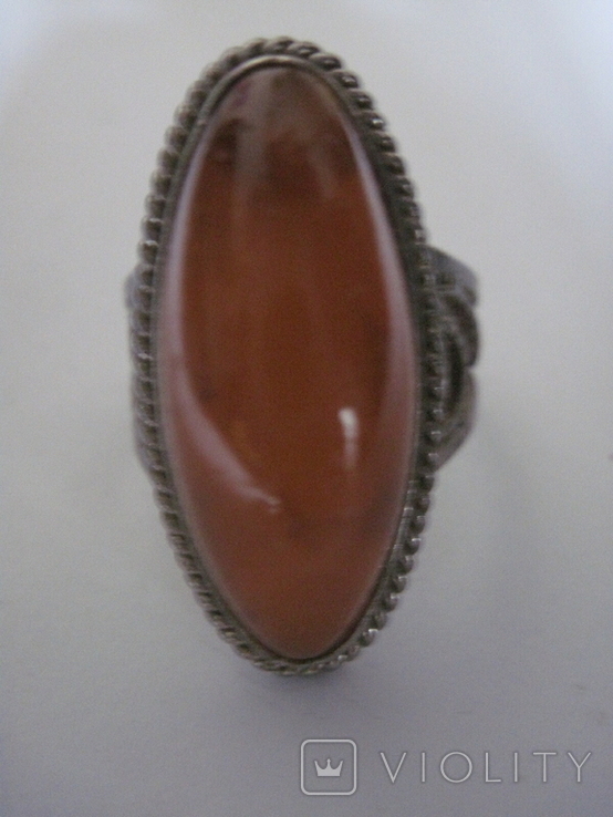 Кольцо природный янтарь мельхиор, фото №3