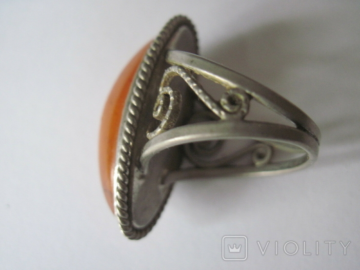 Кольцо природный янтарь мельхиор, фото №5