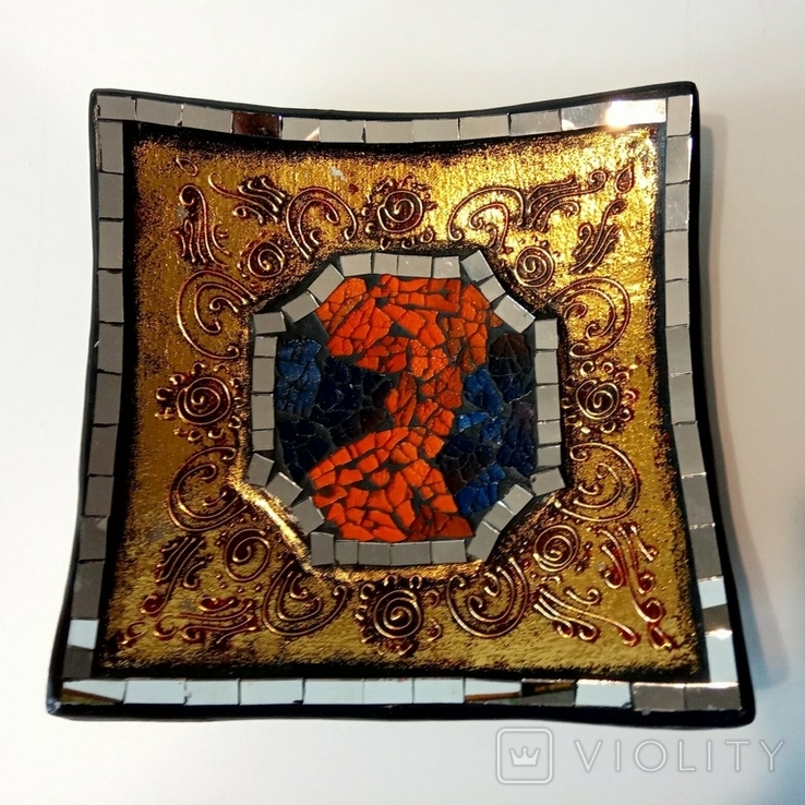 Блюдо квадратной формы из Глины с мозайкой, фото №3