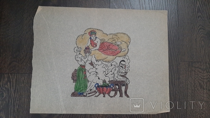 Рисунок на кальке лист дембельского альбома козак баня пиво богиня